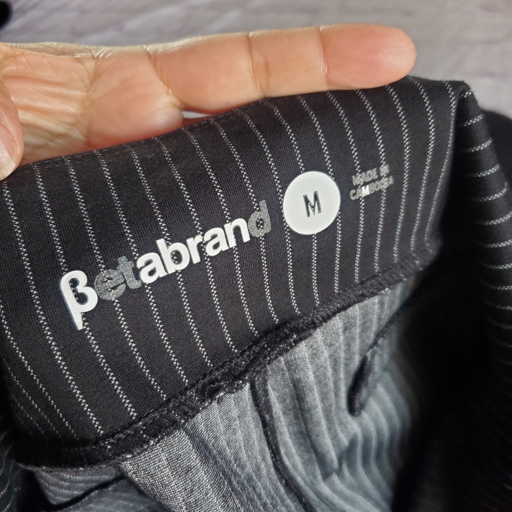 Betabrand Black Pinstripe Flare Yoga Pants Pull-on Stretchy Preppy Mid-rise Med - Picture 6 of 11